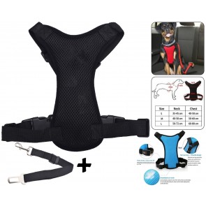 Harness + Lead Large Black Breathable Air Double  Mesh Car