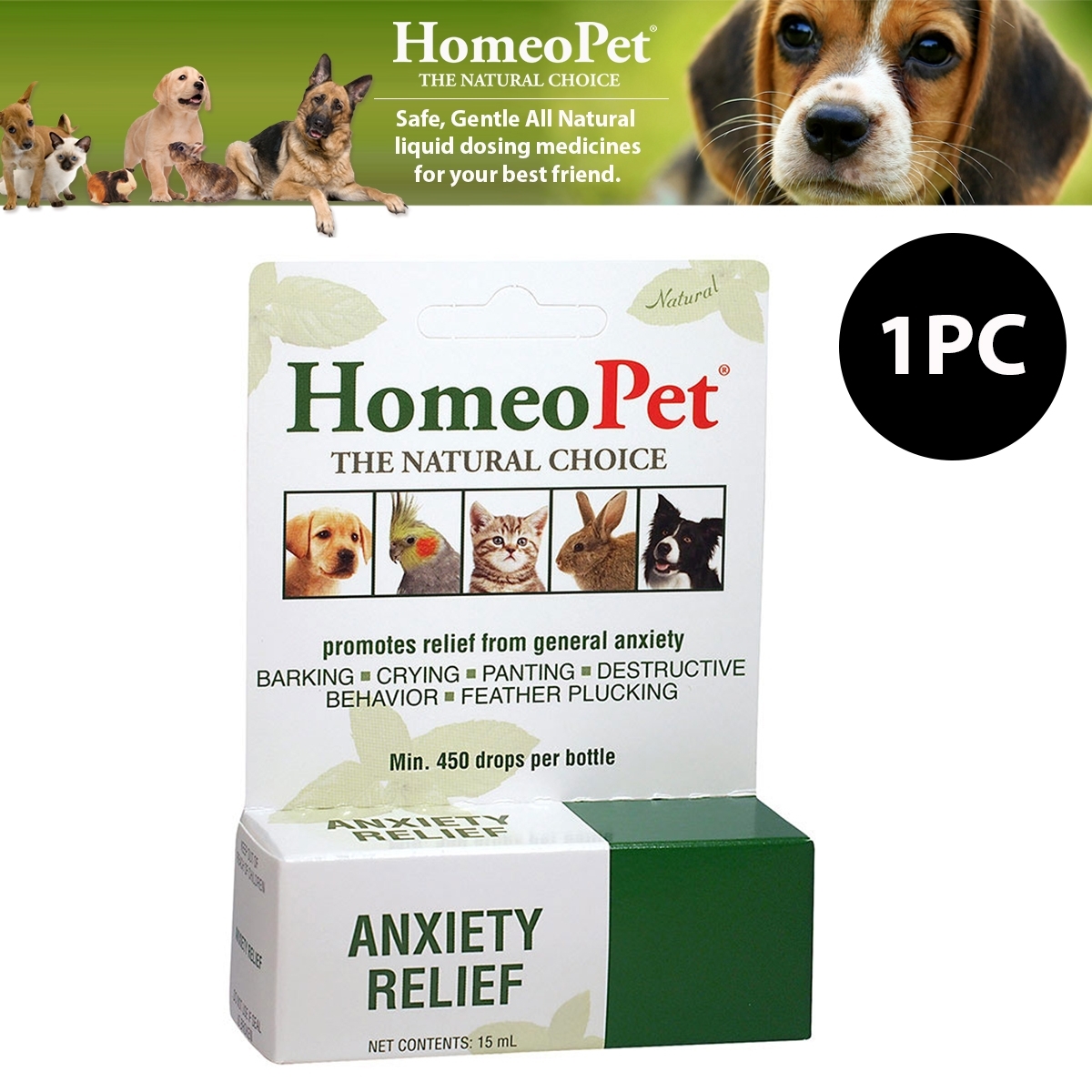 1x HomeoPet Anxiety Relief Medicine For Dog Puppy Cat Kitten Bird